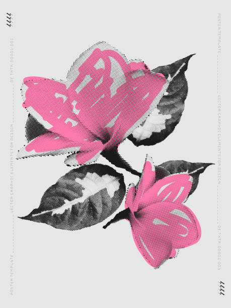 Vector composition of high-quality halftone flowers lilies and pink staines. Vector composition of high-quality halftone flowers lilies and pink handmade stained isolated on a background. spider on flower stock illustrations