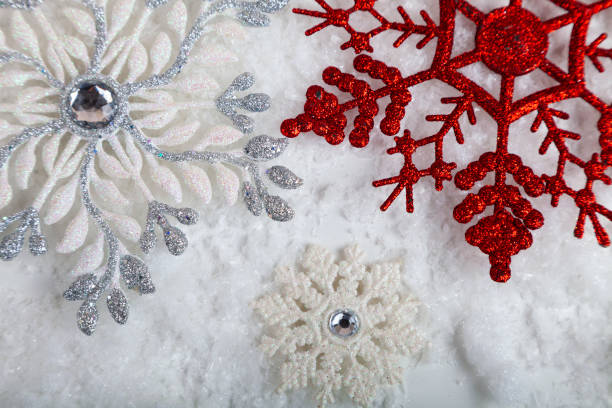 Snowflakes in the snow. Christmas background.