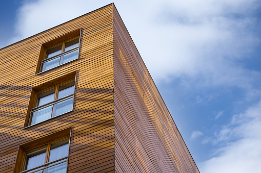 Apartment house with wood facade