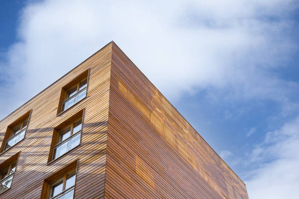 istock Apartment house with wood facade 1340865014