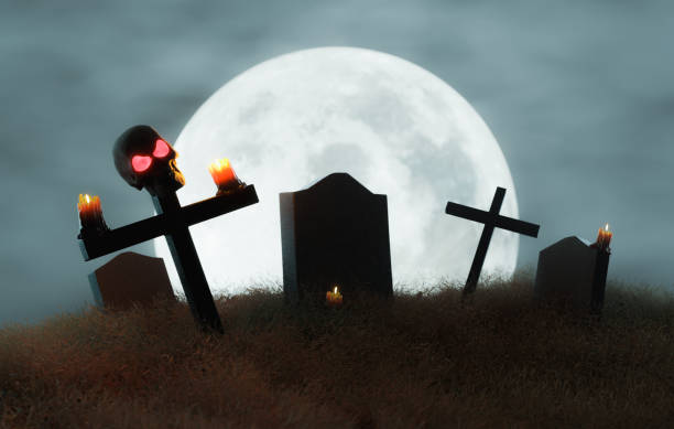 istock cemetery with a skull on a cross 1340869194