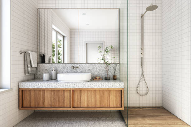 modernes badezimmer interieur stockfoto - dusche stock-fotos und bilder