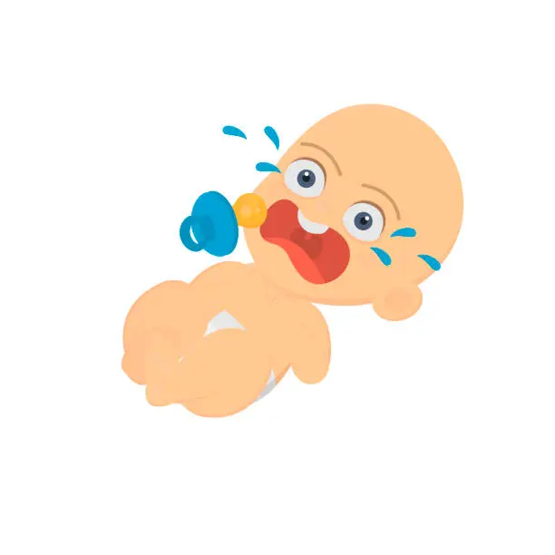 Vector illustration of Crying baby. Newborn with a pacifier