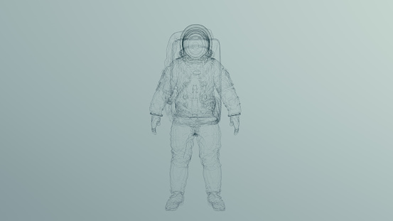Black Astronaut Spaceman Cosmonaut Line Art Wireframe Sculpture 3d illustration render