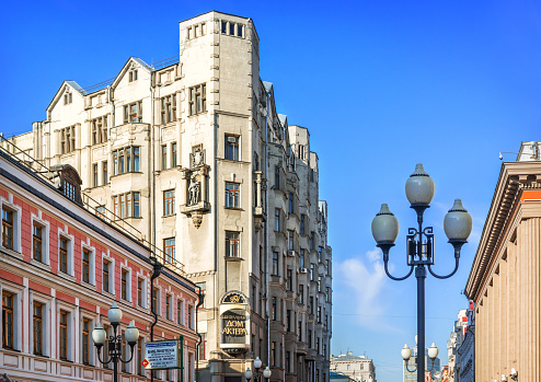 House of the Actor on Arbat in Moscow on a summer morning