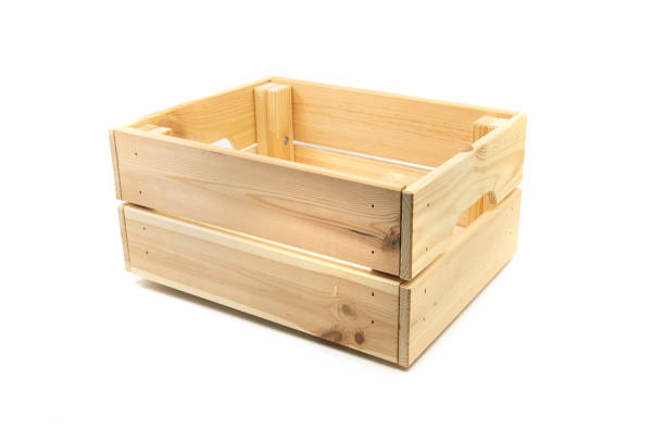 istock Wooden box or crate container isolated on white. 1340875799