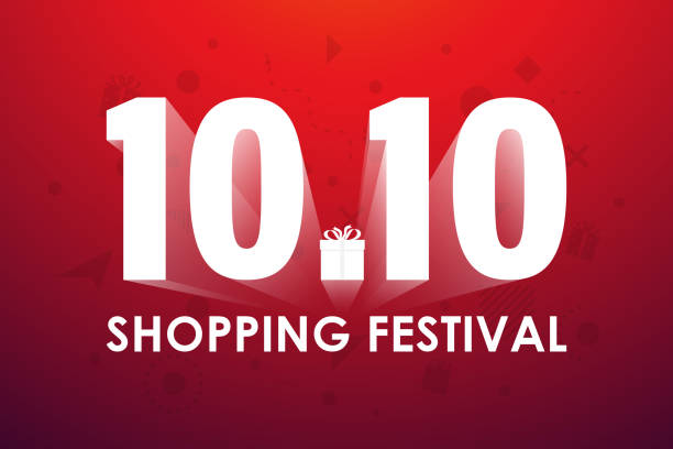 10.10 shopping festival, speech marketing banner design auf rotem hintergrund. vektor-illustration - shopping mall flash stock-grafiken, -clipart, -cartoons und -symbole