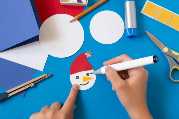 istock Making Christmas card with voluminous snowman. Step 7 1340881854