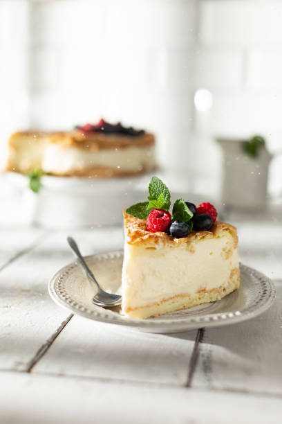 istock Vanilla cheesecake decorated with berries on a plate 1340883418
