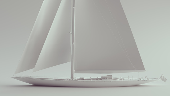 White Yacht Luxury Sailboat Medium Sized 3d illustration render