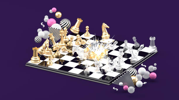 istock Chess Blast Among the colorful balls on the purple background.-3d render.