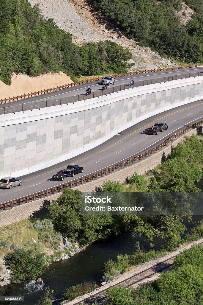 Mountain Highway Winding highway through a mountain canyon. Asphalt Stock Photo