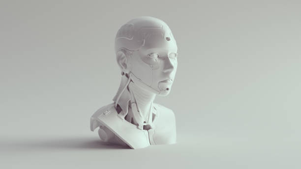 white cyborg ai futuristic artificial intelligence sci-fi woman - sculpture art abstract white imagens e fotografias de stock