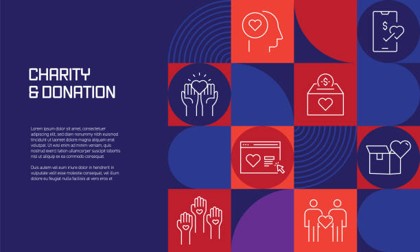 라인 아이콘과 자선 및 기부 관련 디자인. 간단한 윤곽선 기호 아이콘입니다. - sociology stock illustrations