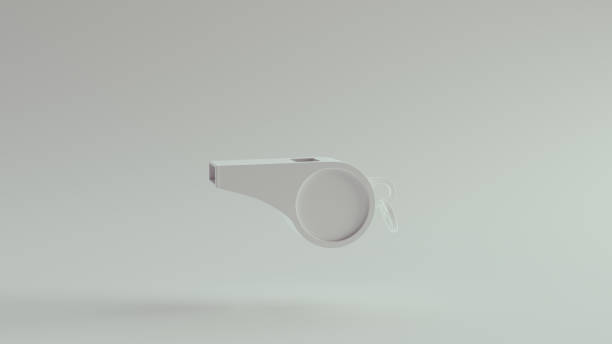 Classic Metal Coaches Whistle Hanging on Red Rope on a white background. 3d Rendering