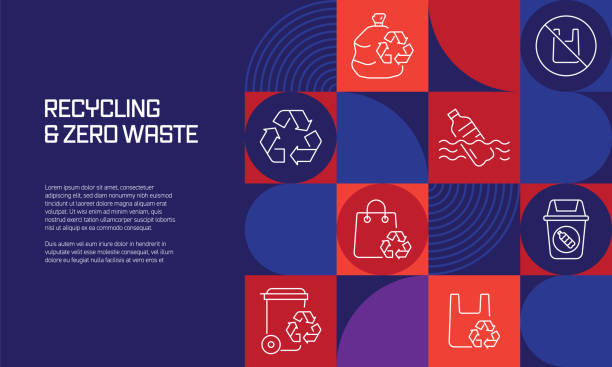 recycling and zero waste related design with line icons. simple outline symbol icons. - atık yönetimi stock illustrations