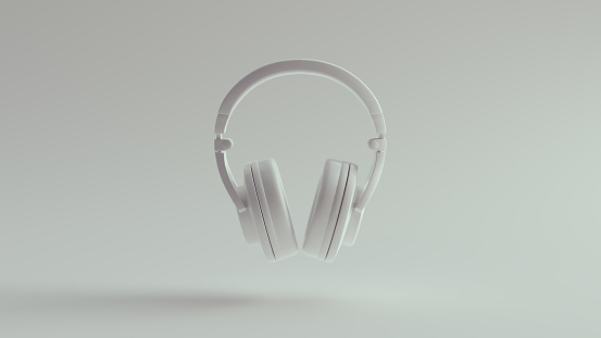 White Acoustic Headphones Music Retro Earphones 3d illustration render
