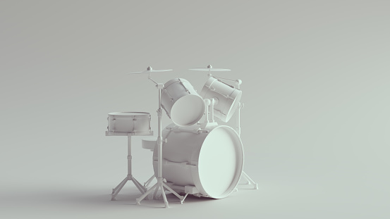 White Drum Kit Vintage Rock Band Concert Percussion Instrument 3d illustration render