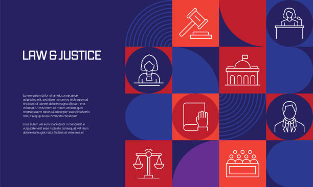 라인 아이콘과 법과 정의 관련 디자인. 간단한 윤곽선 기호 아이콘입니다. - scales of justice stock illustrations
