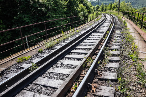 railway tracks on which trains run on a summer day. travel and transportation