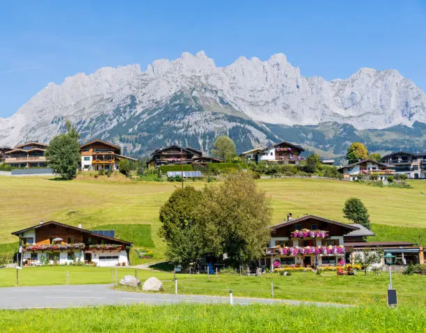 Tirol, Austria, September 2021: View to Kaiser Mountains (Kaisergebirge), famous Mountain Range in Austria  situated between Kufstein and St. Johann