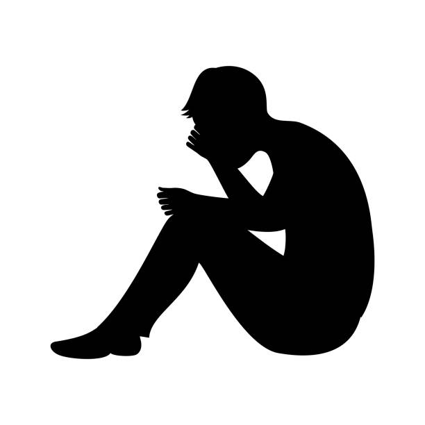 Depressed man black silhouette icon vector isolated on a white background