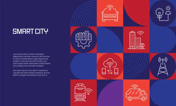 Vector illustration of Smart City Related Design with Line Icons. Simple Outline Symbol Icons.