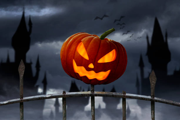 istock Halloween pumpkin punctured on a fence 1340900444