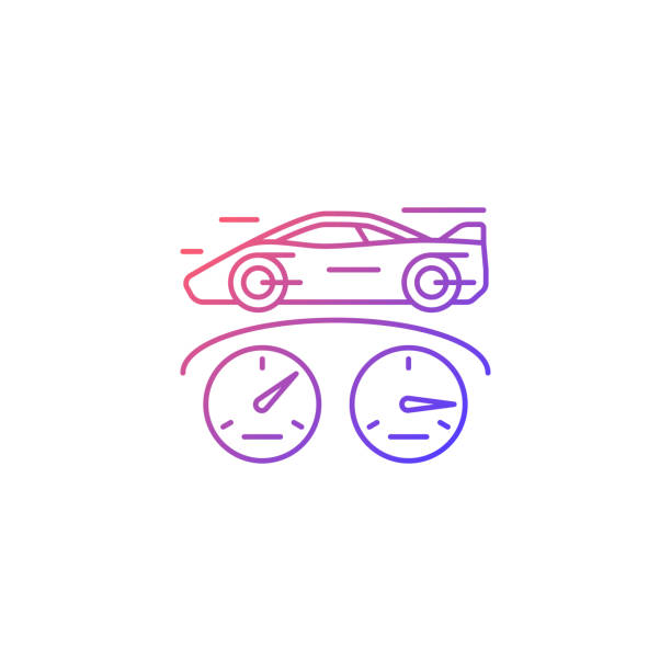 Top speed gradient linear vector icon Top speed gradient linear vector icon. Sports car racing. Detecting vehicle speed. Professional automobile sport. Thin line color symbol. Modern style pictogram. Vector isolated outline drawing sports car outline drawing stock illustrations