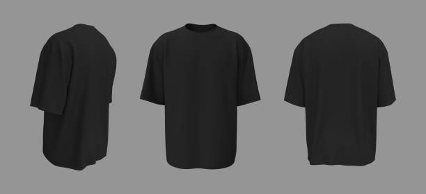 Oversized t-shirt mockup in front, side and back views stock photo