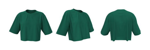 istock Blank crop t-shirt mockup in front, side and back views 1340904352