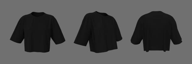 istock Blank crop t-shirt mockup in front, side and back views 1340904353