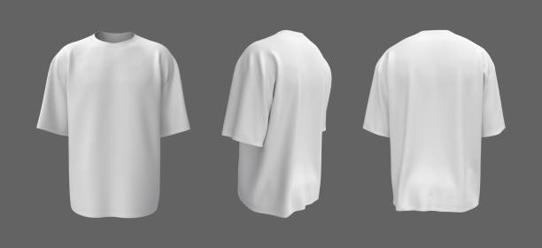 Oversized t-shirt mockup in front, side and back views stock photo