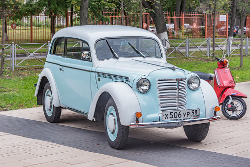 Korolev, Russia - September 11, 2021: Retro automobile Opel Kadett on the city street.