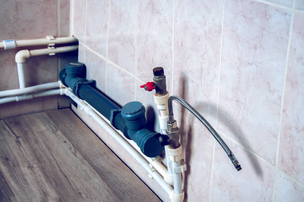 istock Water supply engineering, Clean irrigation line of the transport system in the building. Repair with your own hands of water supply in the house. Copy space 1340905607