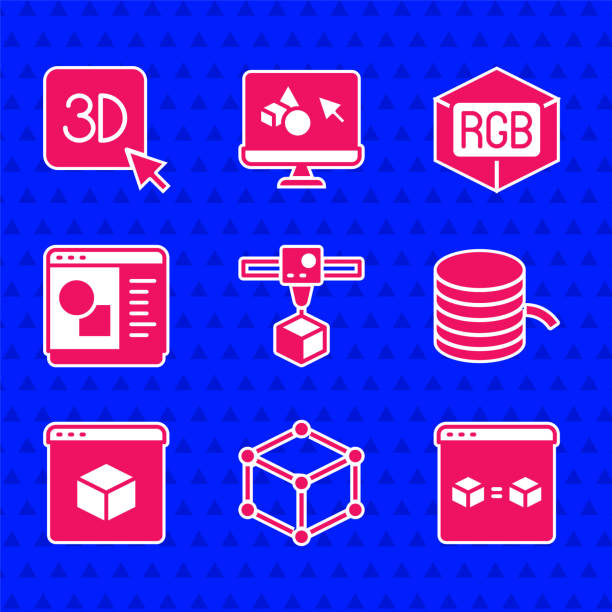 istock Set 3D printer cube, Isometric, perfect copy, Filament for, software, RGB and CMYK color mixing and icon. Vector 1340909333