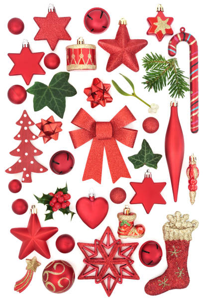 istock Red Christmas Baubles and Winter Flora Collection 1340914512
