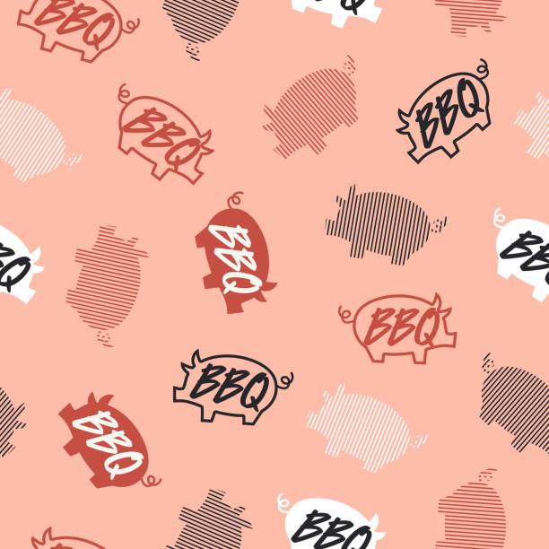 Enjoy Tasty Pork Meat and Party Vector Graphic Art Seamless Pattern Enjoy Tasty Pork Meat and Party Vector Graphic Art Seamless Pattern can be use for background and apparel design barbecue pork stock illustrations