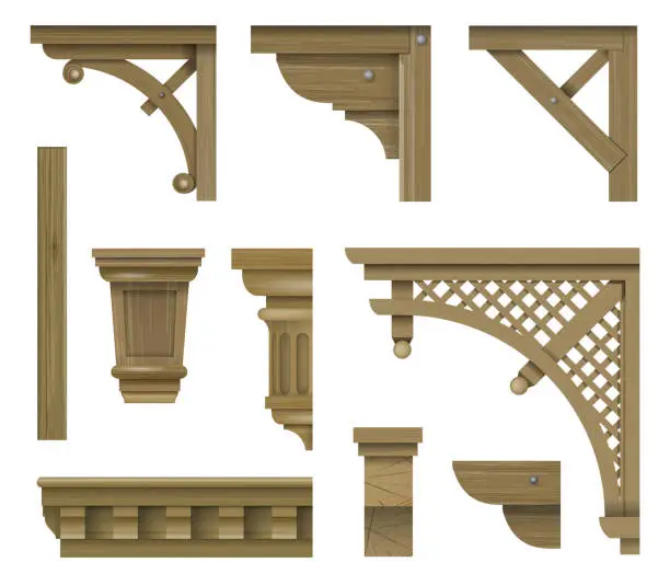 Vector illustration of Console bracket old wooden veranda elements