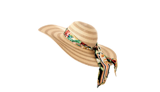 Beach hat with scarf tied Beach hat with scarf tied, isolated on white background sun hat stock pictures, royalty-free photos & images
