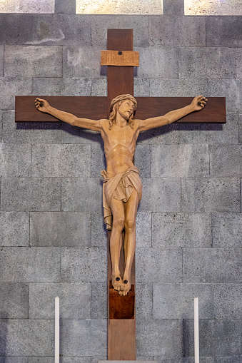 Ghen, Belgium - June 23, 2012: Ghent - Christ on the Cross between two Thieves by Pieter Pauwel Rubens (1619 a.d.) in Saint Peter church.