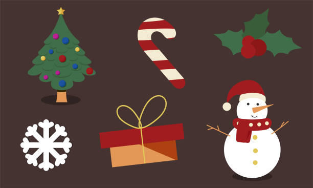 クリスマスを設定.冬、大晦日。雪だるま、クリスマスツリー、贈り物。 - christmas winter snowflake new years eve点のイラスト素材／クリップアート素材／マンガ素材／アイコン素材