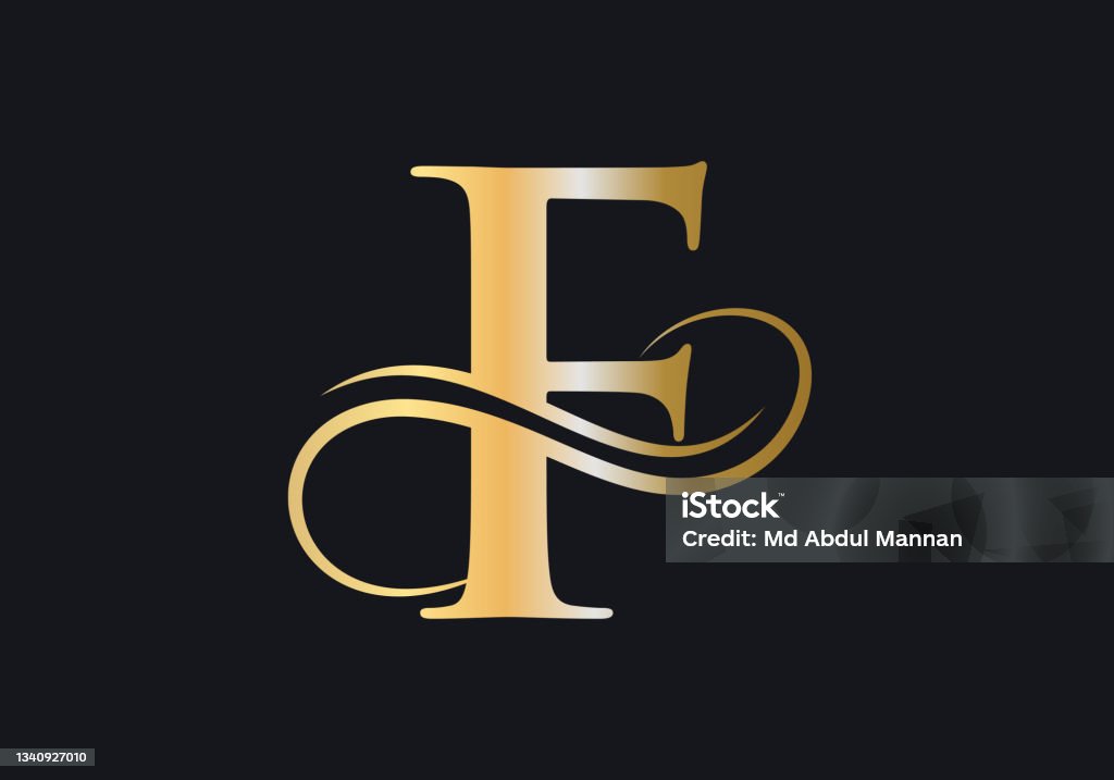 F Letter Initial Luxurious Logo Template. F Logo Golden Concept. F Letter Logo with Golden Luxury Color and Monogram Design. - 免版稅字母F圖庫向量圖形
