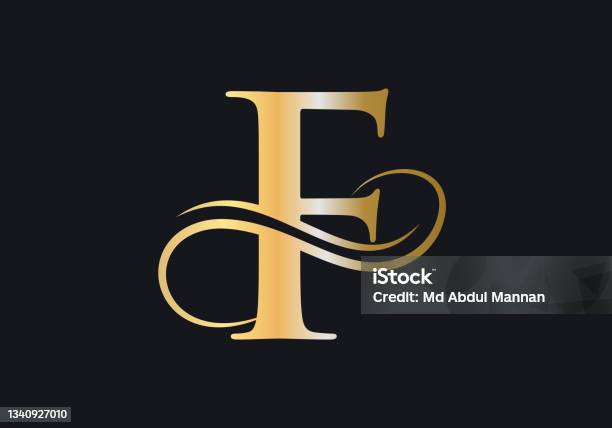 F Letter Initial Luxurious Logo Template F Logo Golden Concept F Letter Logo With Golden Luxury Color And Monogram Design向量圖形及更多字母F圖片