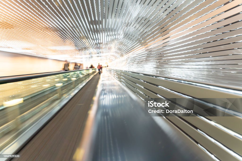 Walkway-Moving Escalator in the underground tunnel of Washington DC, USA. Washington DC, USA. Washington DC Stock Photo