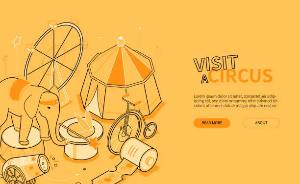Vector illustration of Visit a circus - line design style isometric web banner