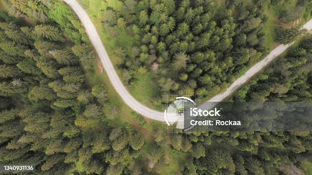 Car Tracked By Satellite Stock Photo - Download Image Now - Drone, Drone Point of View, Surveillance