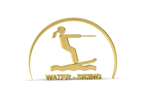 Golden 3d water skiing icon isolated on white background - 3D render