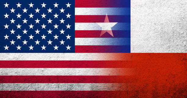 United States of America (USA) national flag with Chile National flag. Grunge background United States of America (USA) national flag with Chile National flag. Grunge background flag of chile stock illustrations