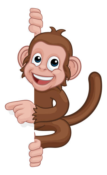 Monkey Cartoon Character Animal Pointing At Sign Stock Illustration -  Download Image Now - Ape, Holding, Monkey - iStock